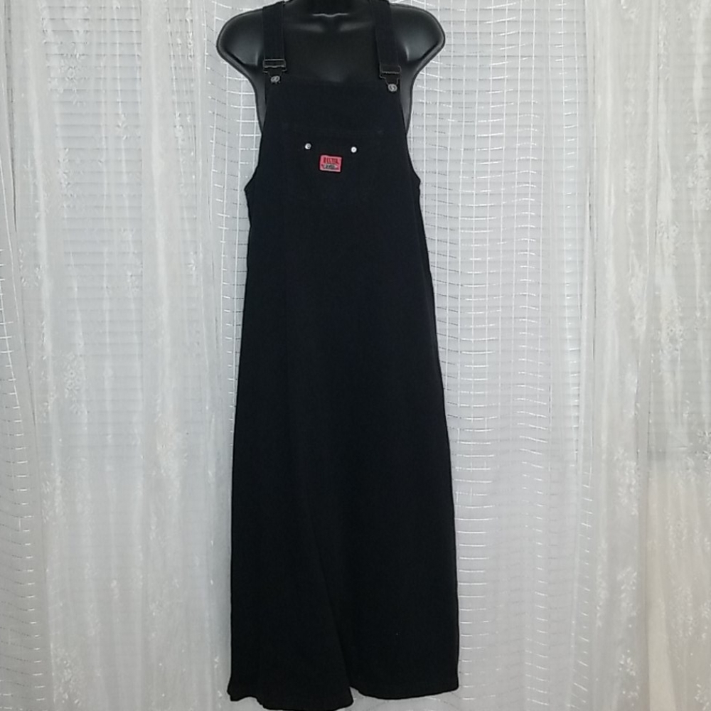Vintage Black Maxi Overall Dress with Red Patch